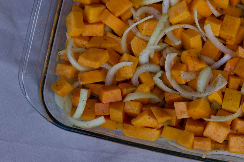 Squash and onion roasted