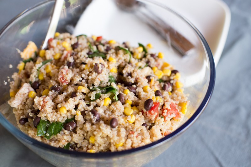 quinoa, black bean, corn, and kale salad