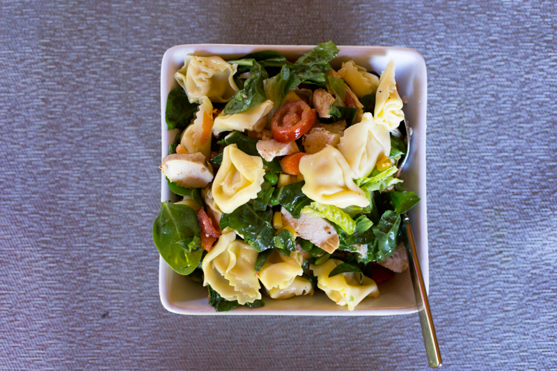 Tortellini Salad with Grilled Chicken and Veggies.