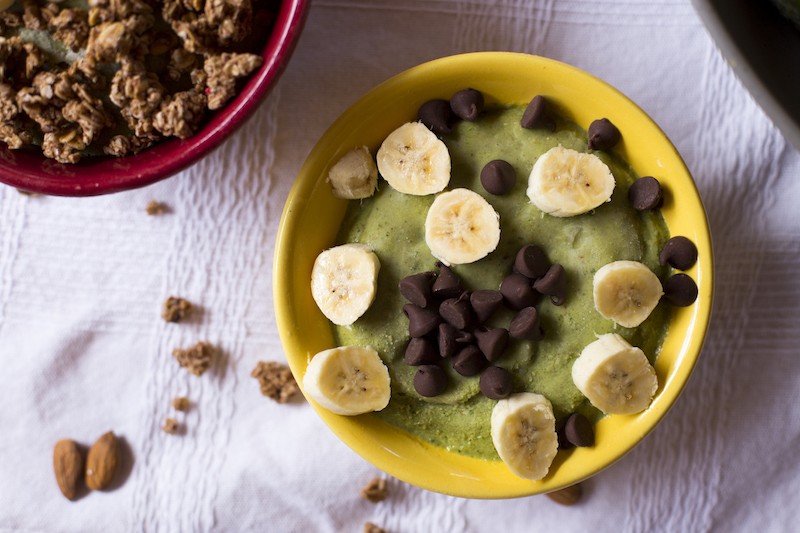 Green bowl with Choc. chips